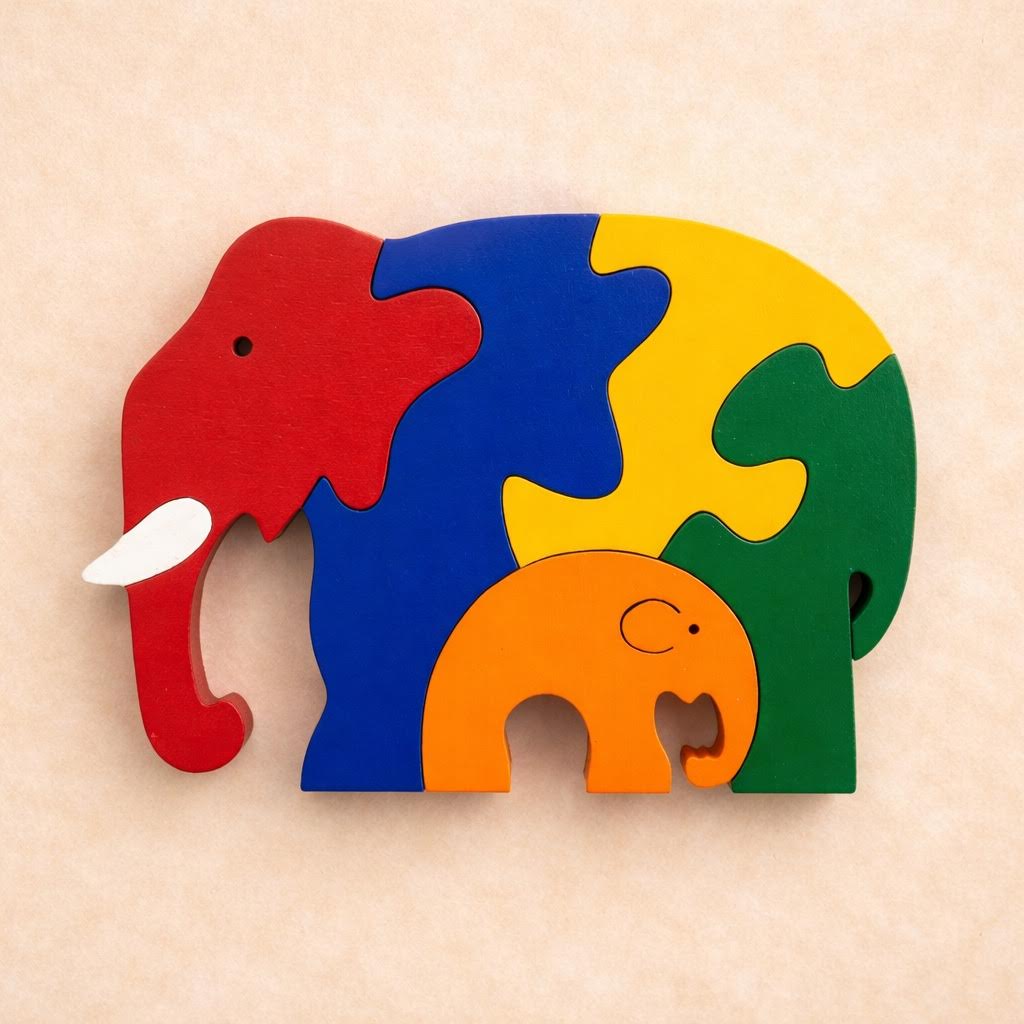 Handmade Wooden Puzzle - Elephant & Baby