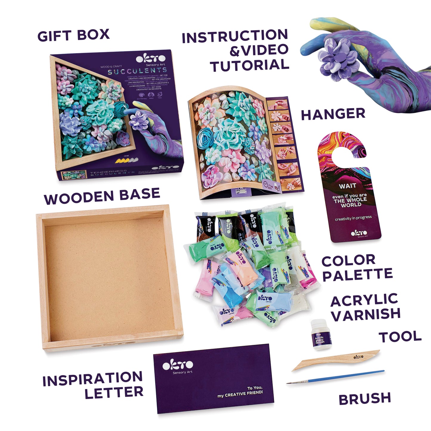 Sensory 3D Art DIY Wood & Craft Clay Kit - Succulents
