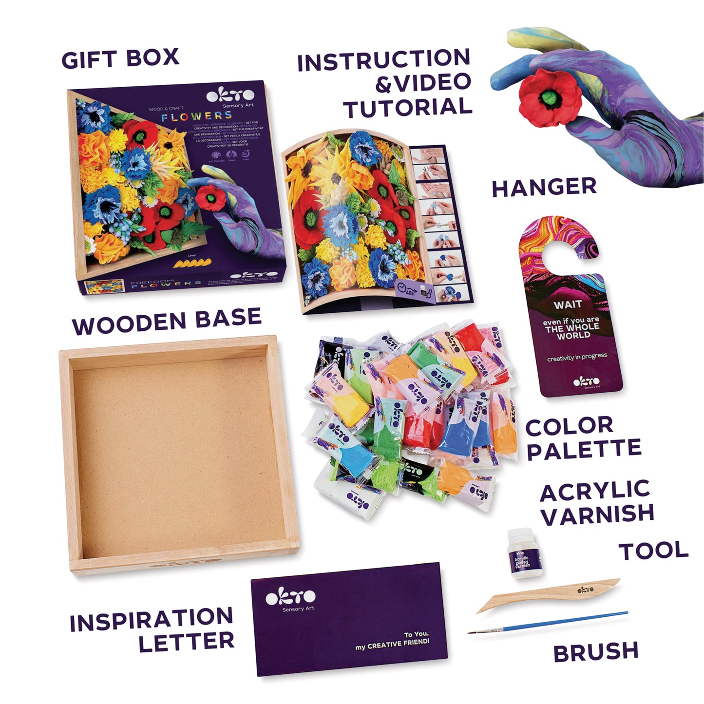 Sensory 3D Art DIY Wood & Craft Clay Kit - Flowers