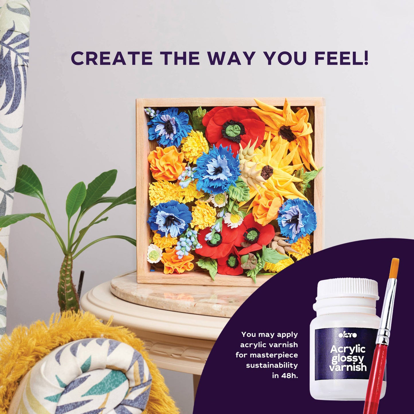 Sensory 3D Art DIY Wood & Craft Clay Kit - Flowers