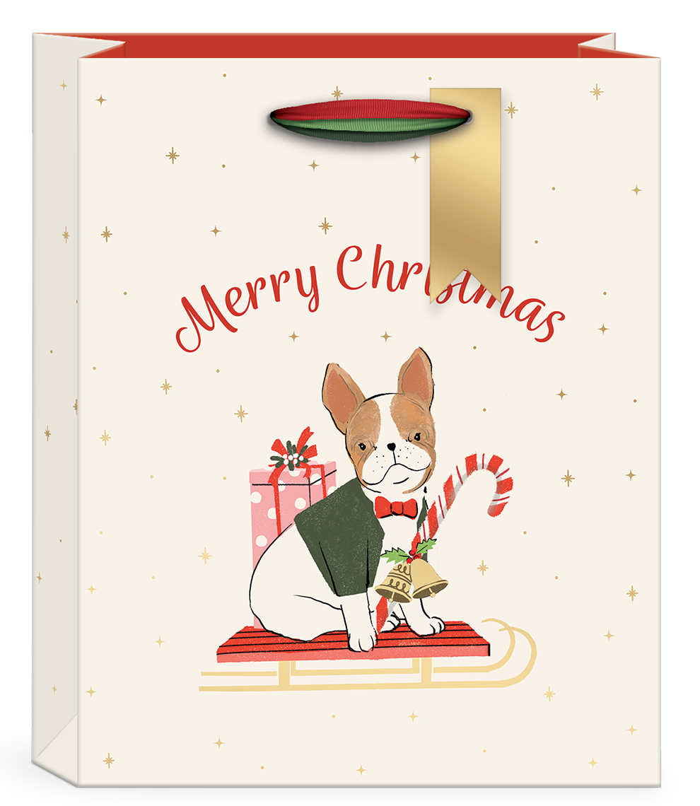 Medium Holiday Gift Bag - Merry Pets Frenchie