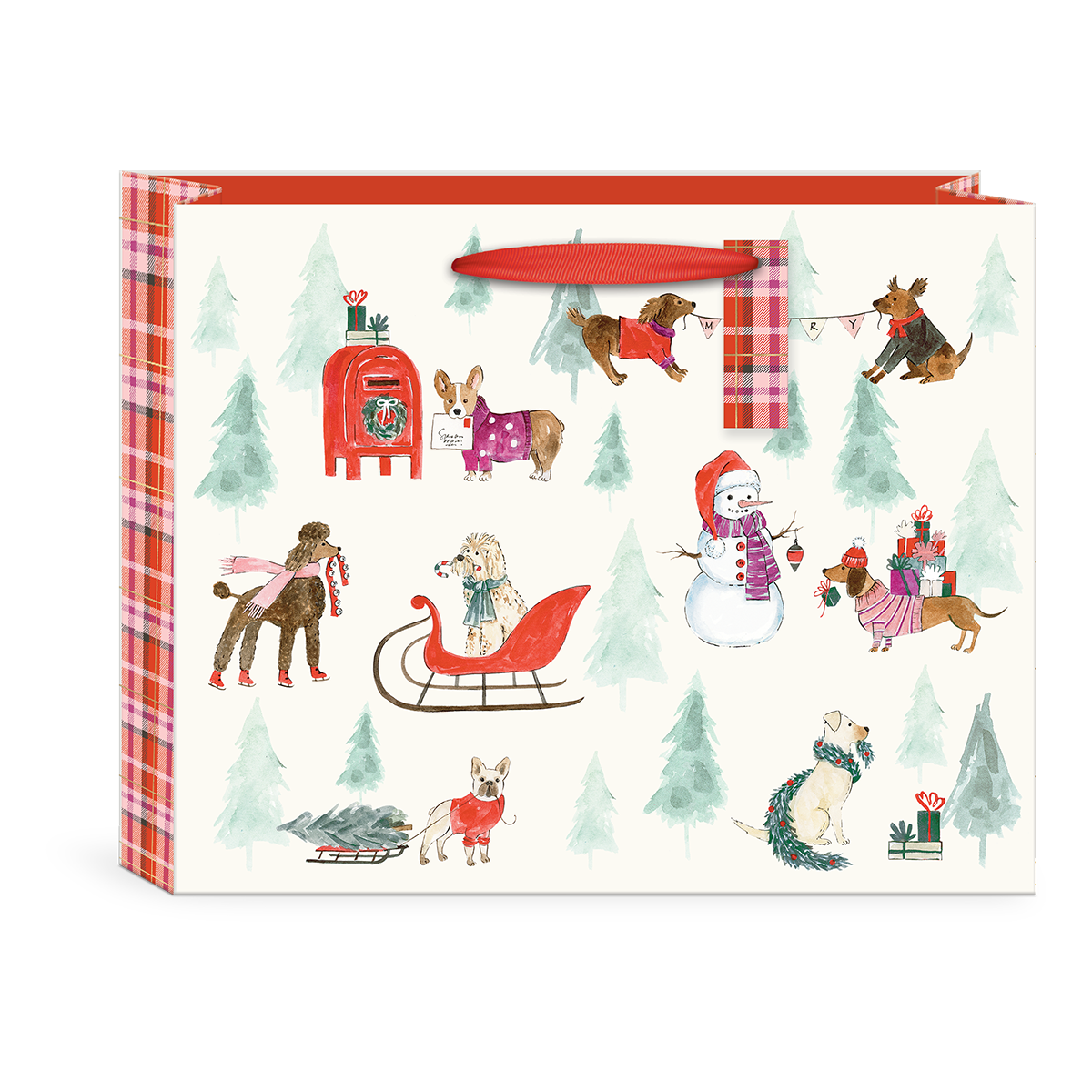 Plaid Large Gift Bag - Snow Day Dogs