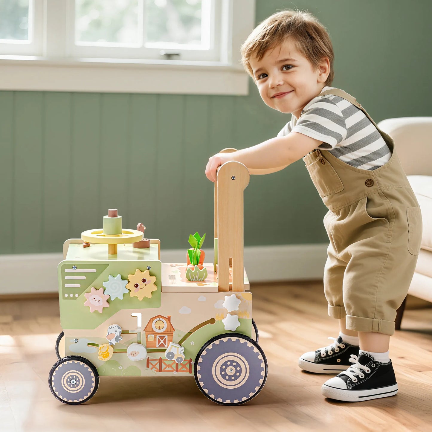 ROBUD Wooden Baby Push Walker Green Farm