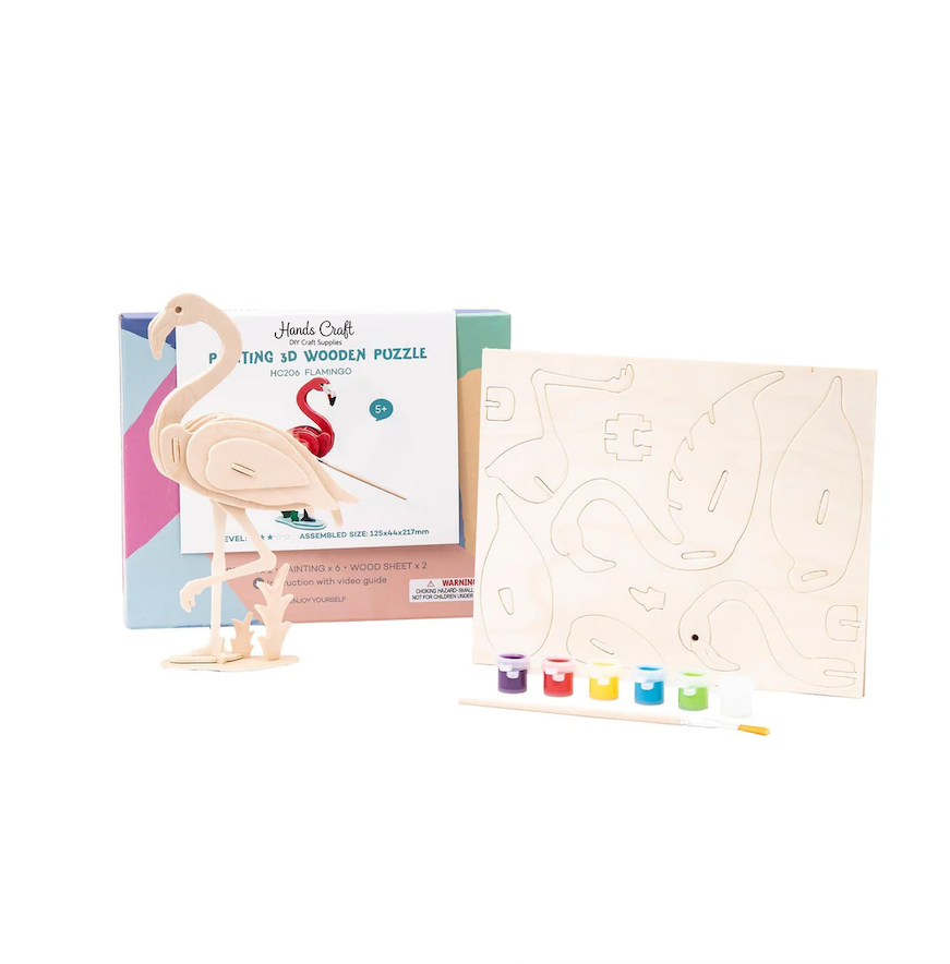 3D Wooden Puzzle with Paint Kit: Flamingo