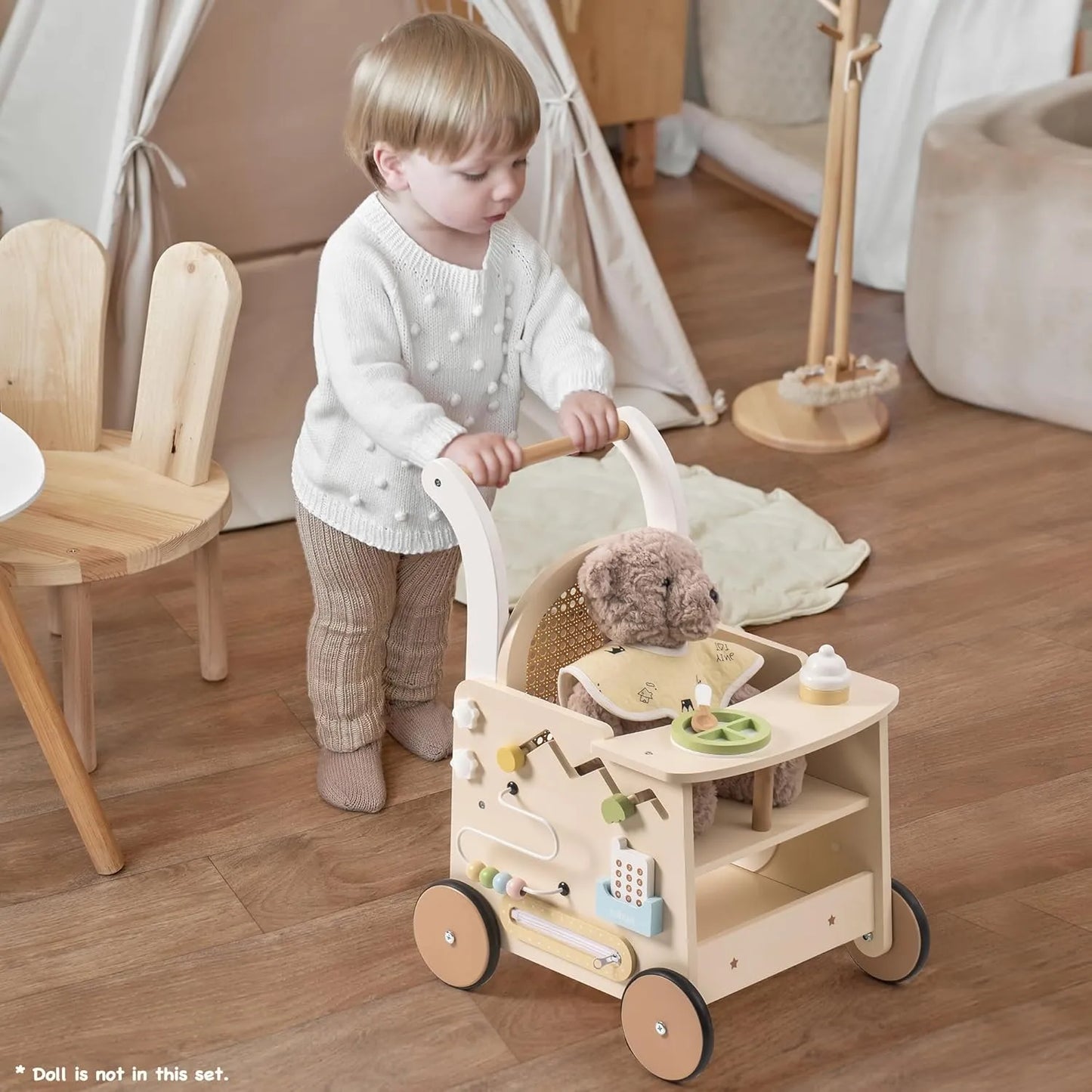 Wooden Baby Push Walker - Rattan