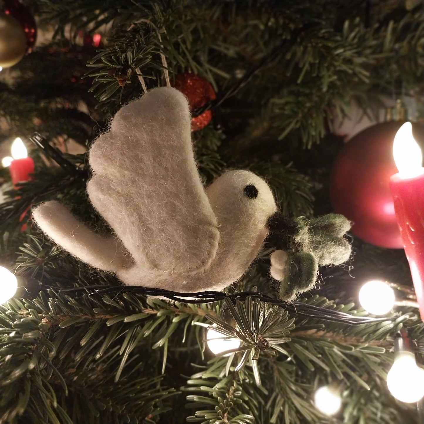 Handmade Felt Mistletoe Dove Hanging Decoration