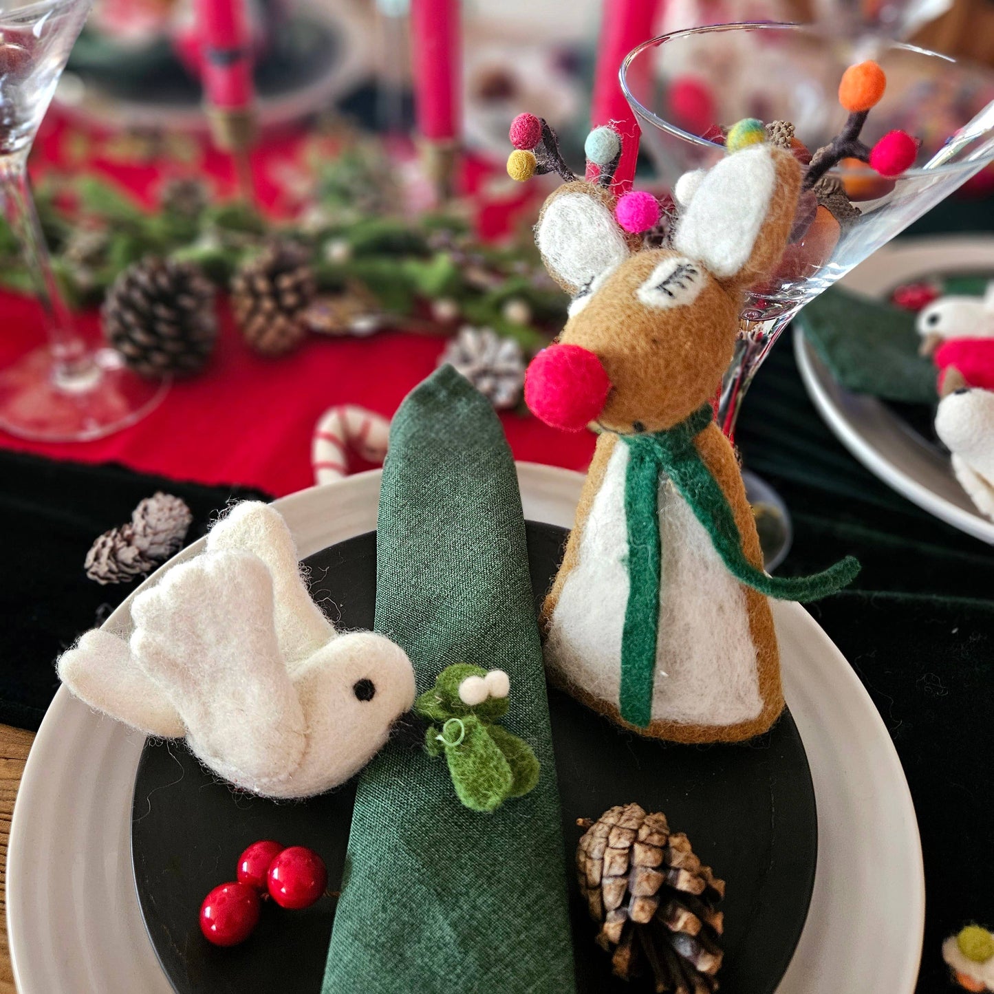 Handmade Felt Mistletoe Dove Hanging Decoration