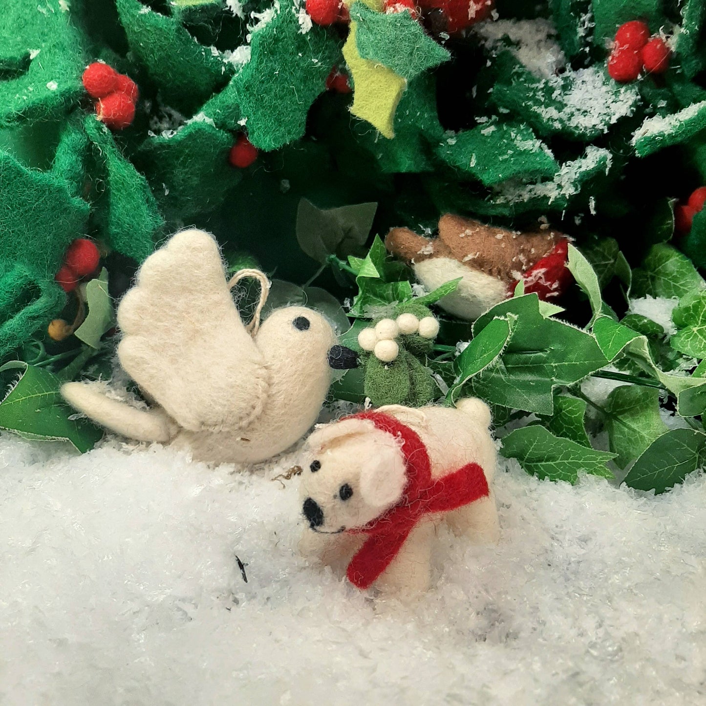 Handmade Felt Mistletoe Dove Hanging Decoration