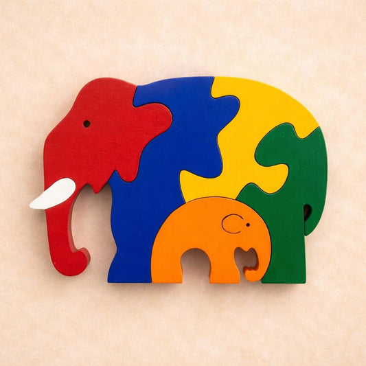 Handmade Wooden Puzzle - Elephant & Baby