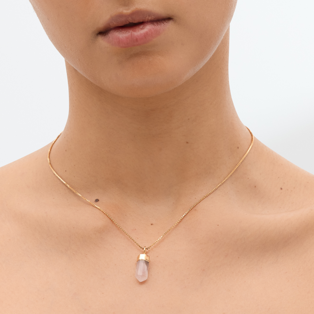 Mini Pendulum Necklace - Rose Quartz