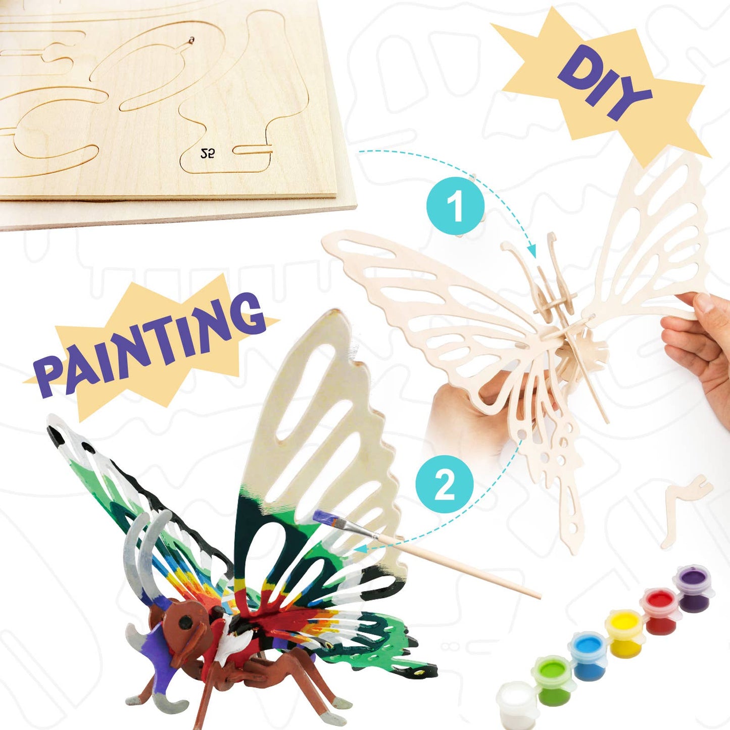 3D Wooden Puzzle with Paint Kit: Butterfly