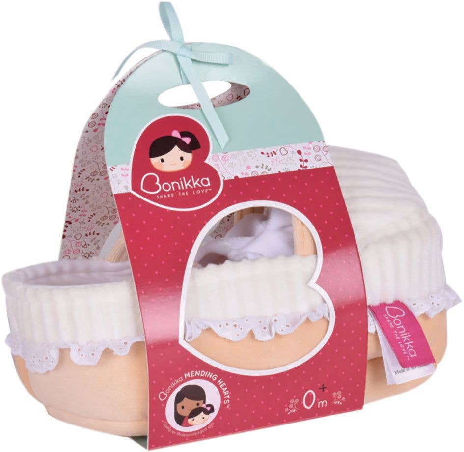 Cotton Carry Cot with Baby Grace, Bottle & Blanket