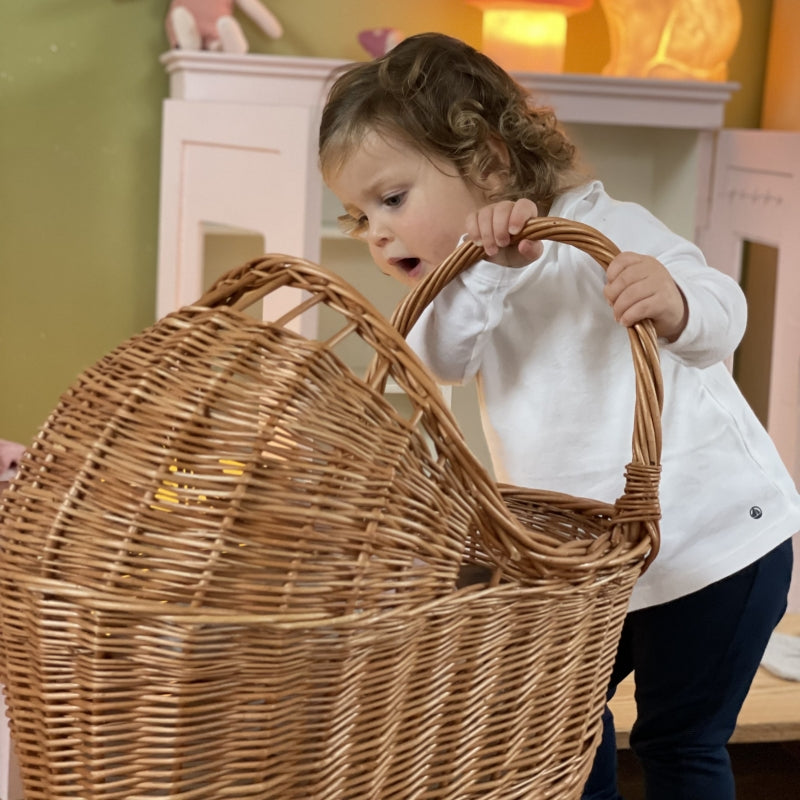 Wicker Pram With Knitted Blanket