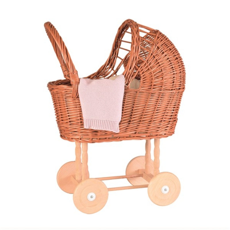 Wicker Pram With Knitted Blanket