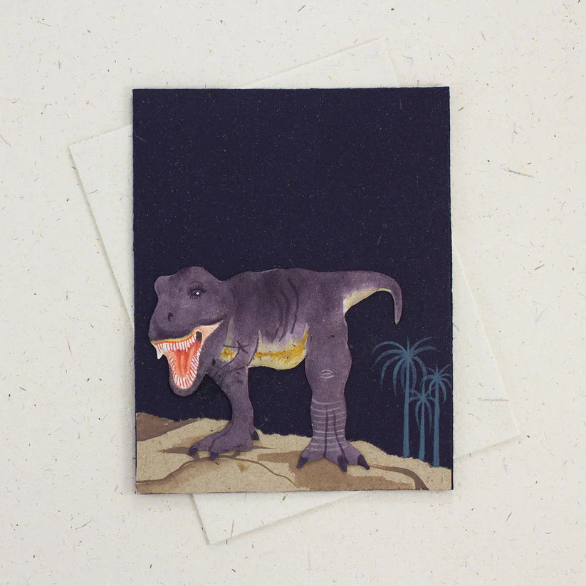 Single Greeting Cards- T-Rex Dark Blue