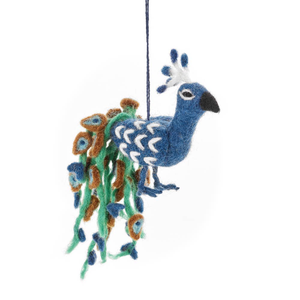 Handmade Felt Pablo the Peacock Hanging Christmas Tree Decoration