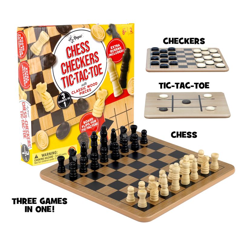 Chess Checkers Tic-Tac-Toe 3-in-1 Wood Board