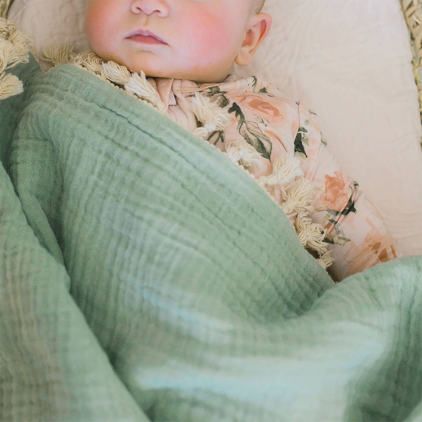 6 Layer Muslin Cotton Baby Blanket- Evergreen