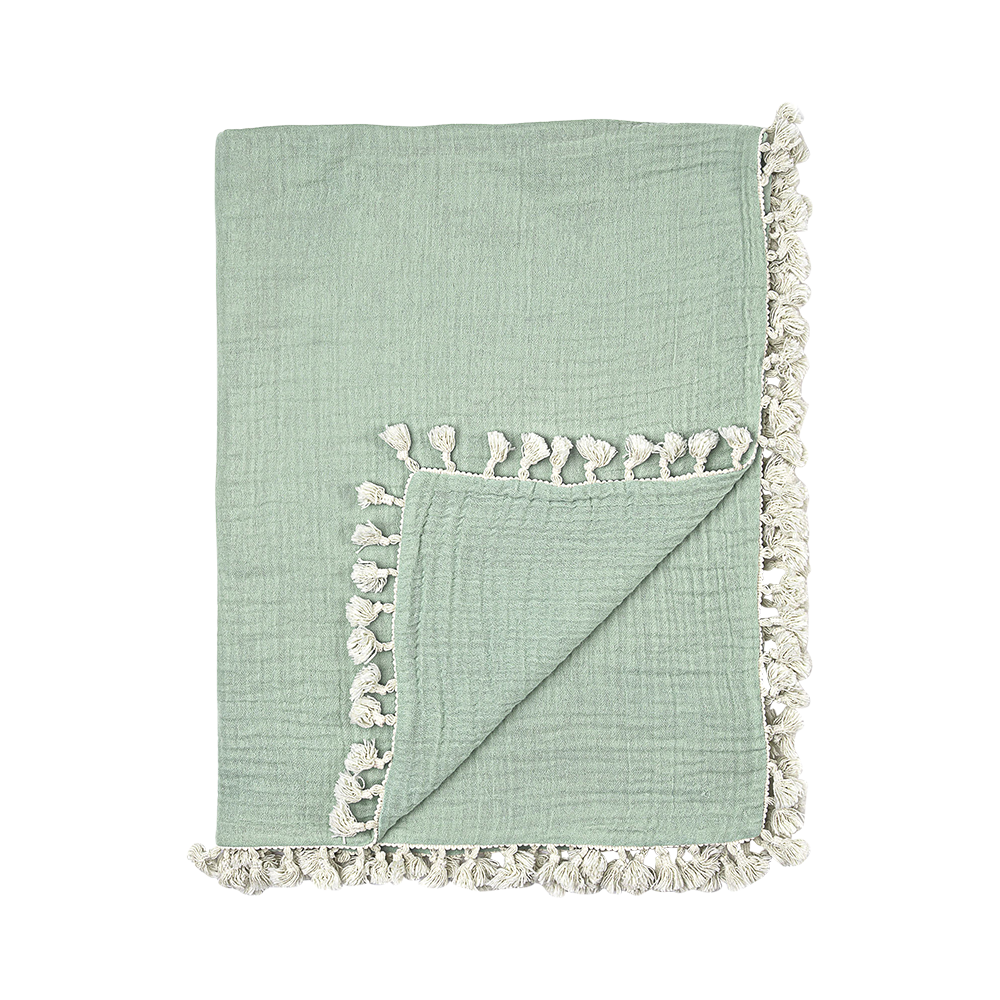 6 Layer Muslin Cotton Baby Blanket- Evergreen