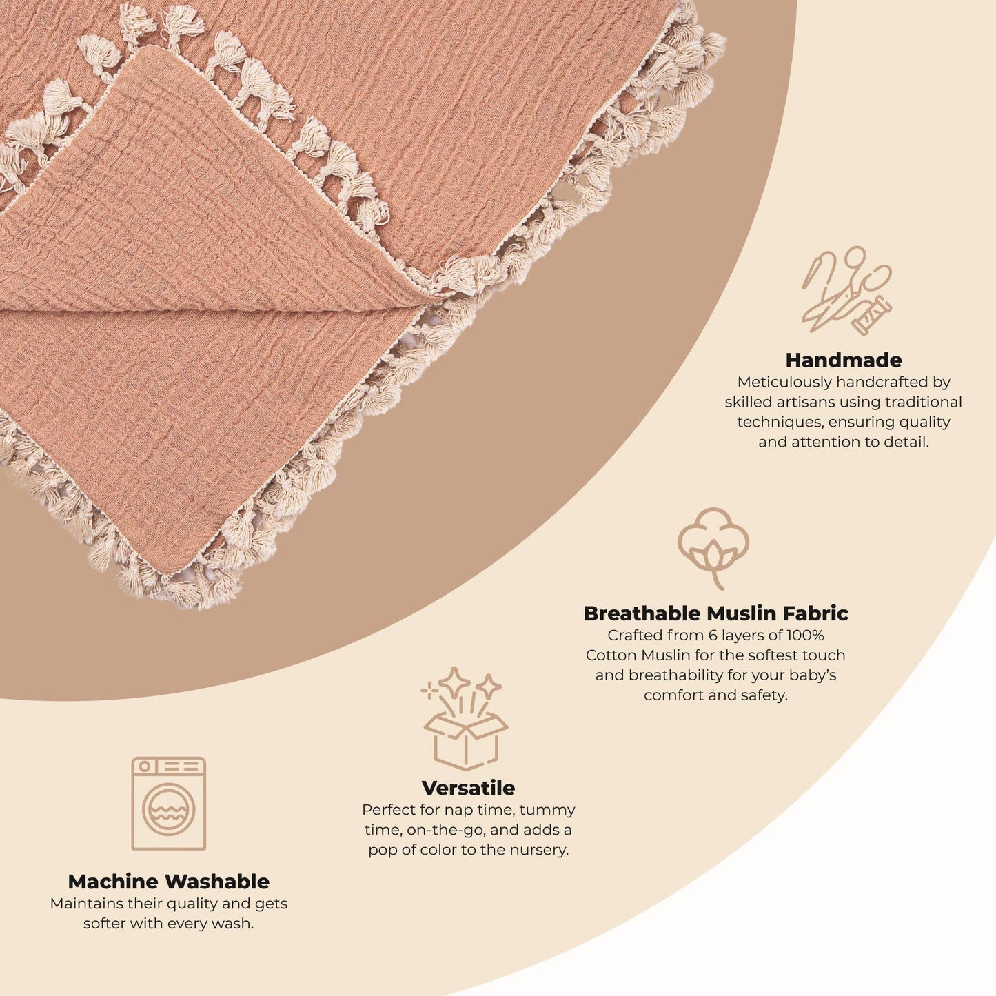 6 Layer Muslin Cotton Baby Blanket- Copper