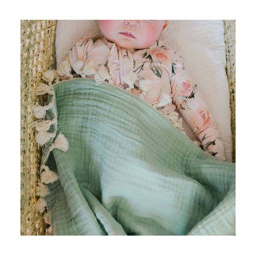 6 Layer Muslin Cotton Baby Blanket- Evergreen