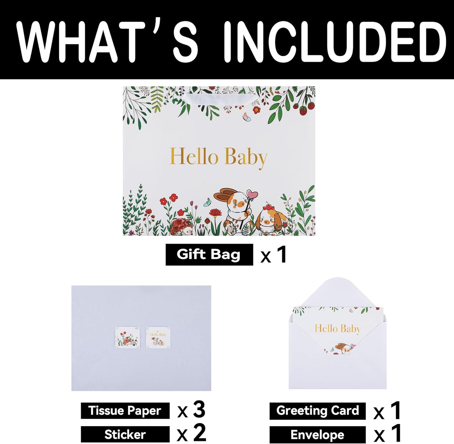 Large White Gift Bag Set with Greeting Card and Tissue Papers