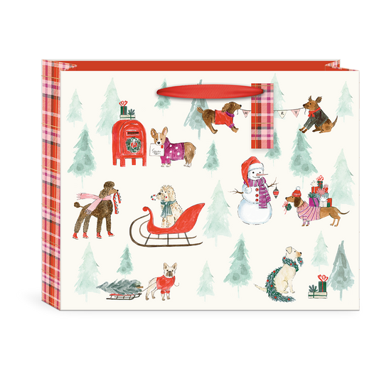 Plaid Large Gift Bag - Snow Day Dogs