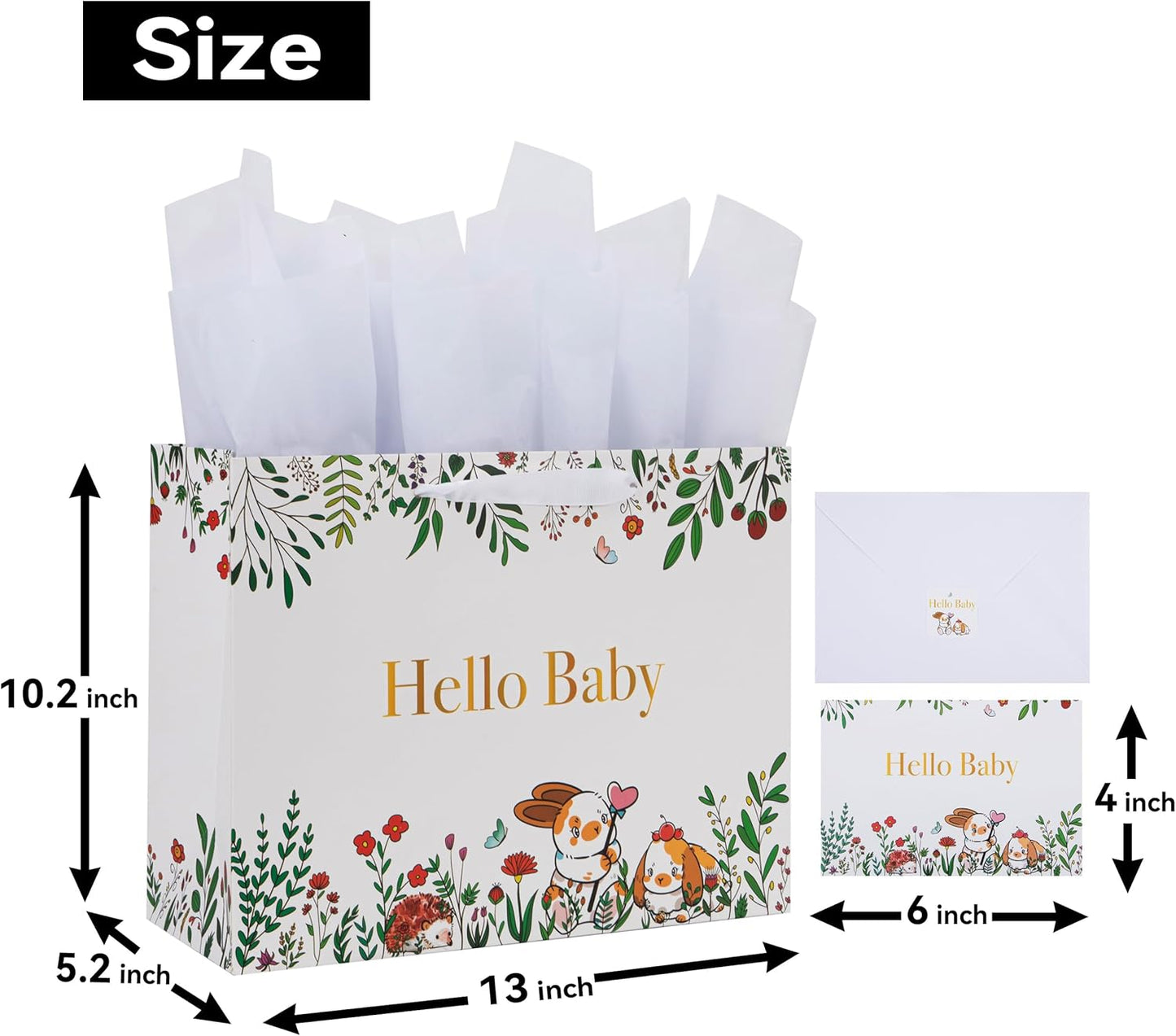 Large White Gift Bag Set with Greeting Card and Tissue Papers