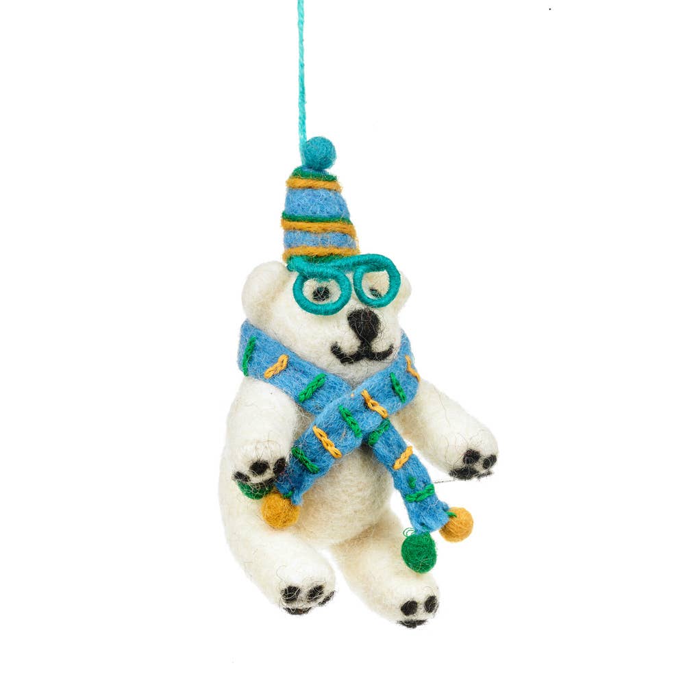 Handmade Felt Cosmo the Polar Bear Christmas Tree Decoration