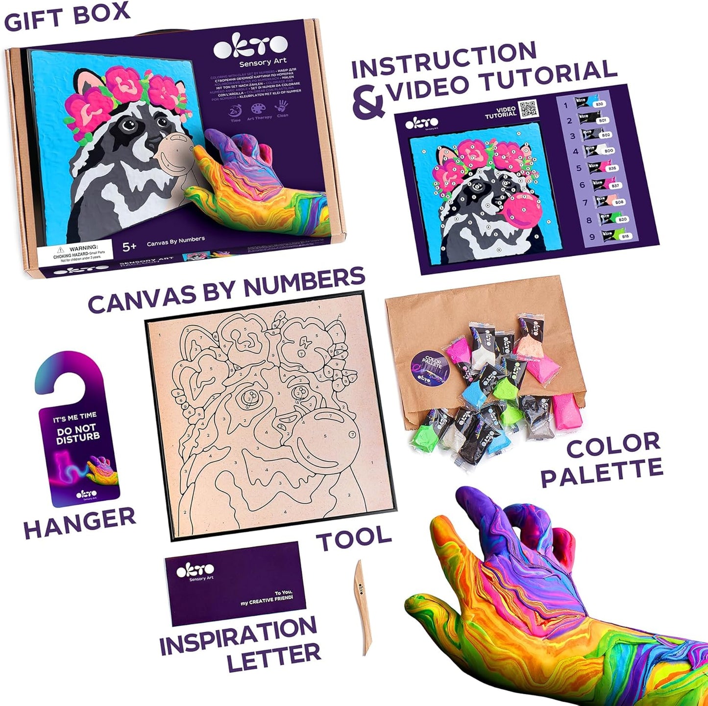 Sensory Art Coloring with Clay Set by Numbers - Raccoon