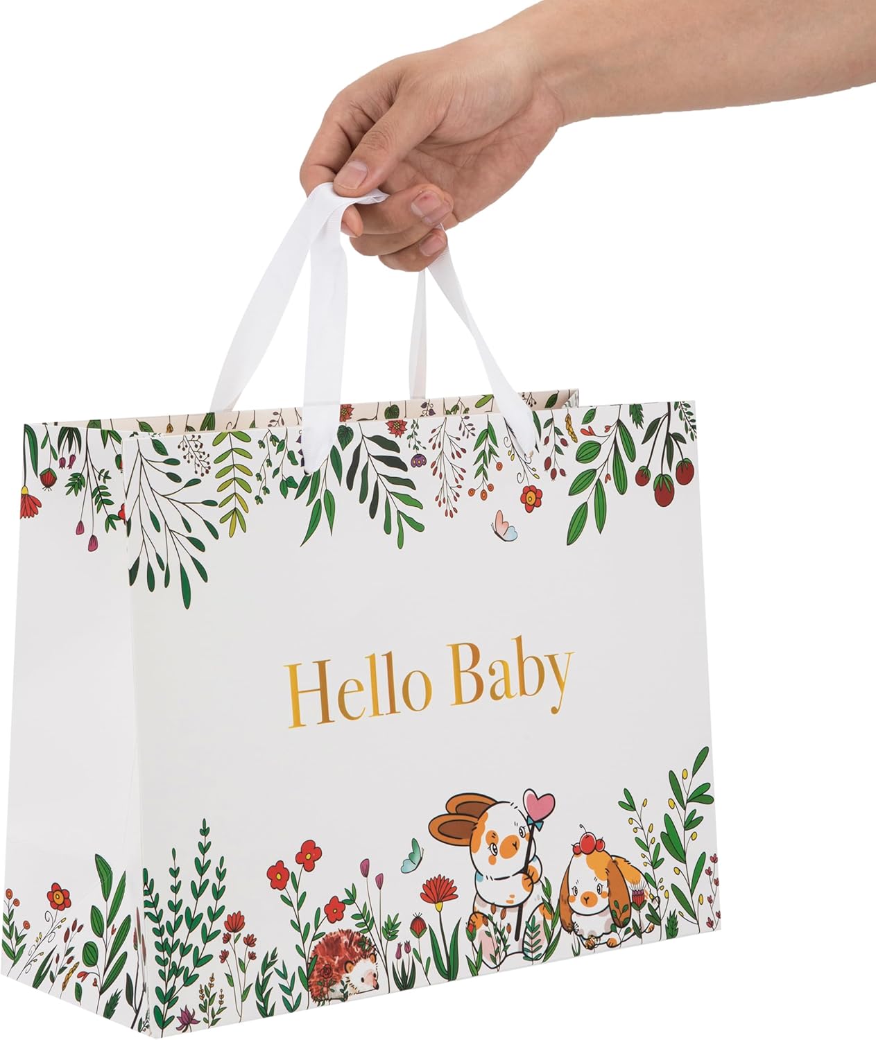 Large White Gift Bag Set with Greeting Card and Tissue Papers