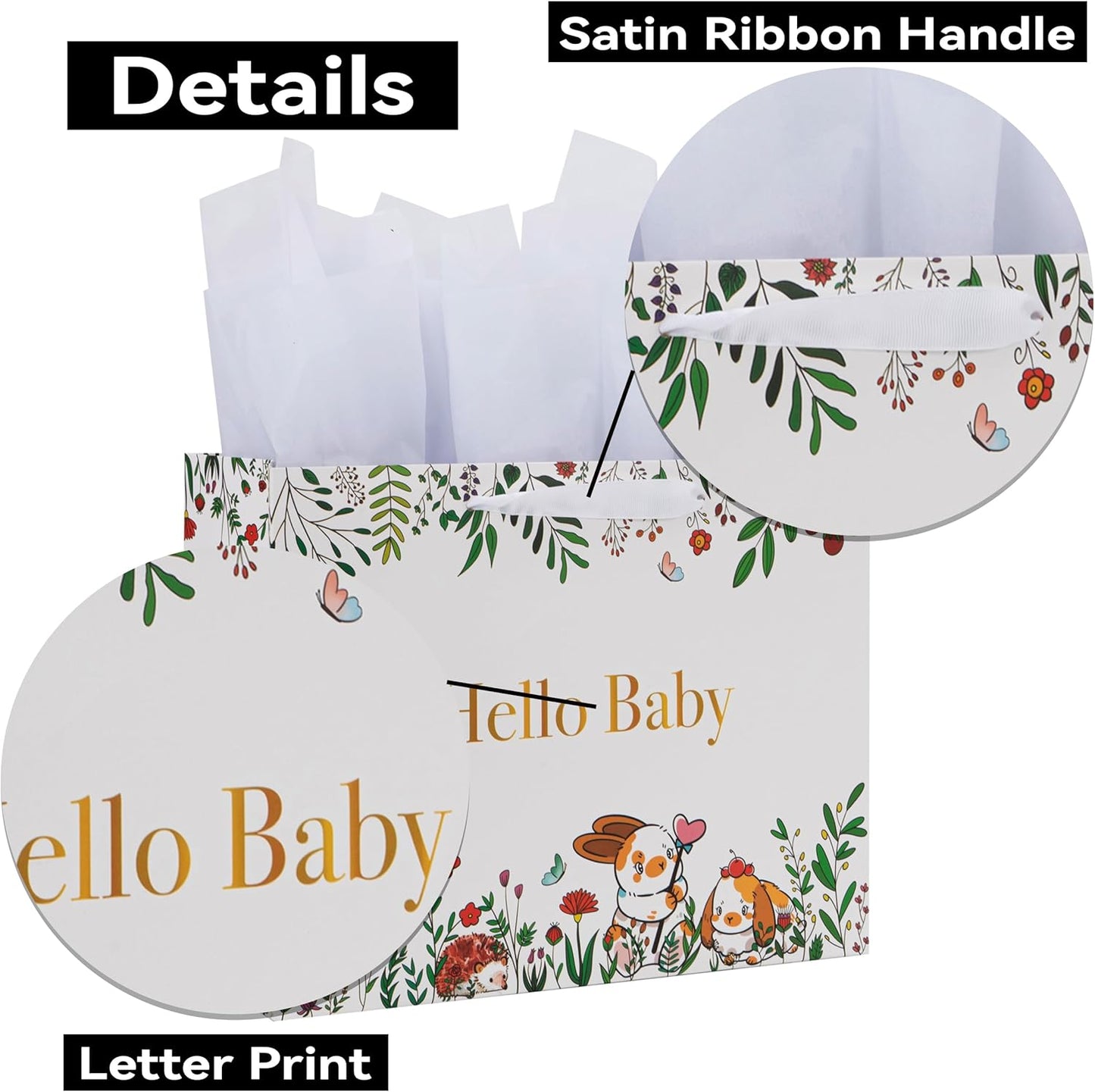 Large White Gift Bag Set with Greeting Card and Tissue Papers