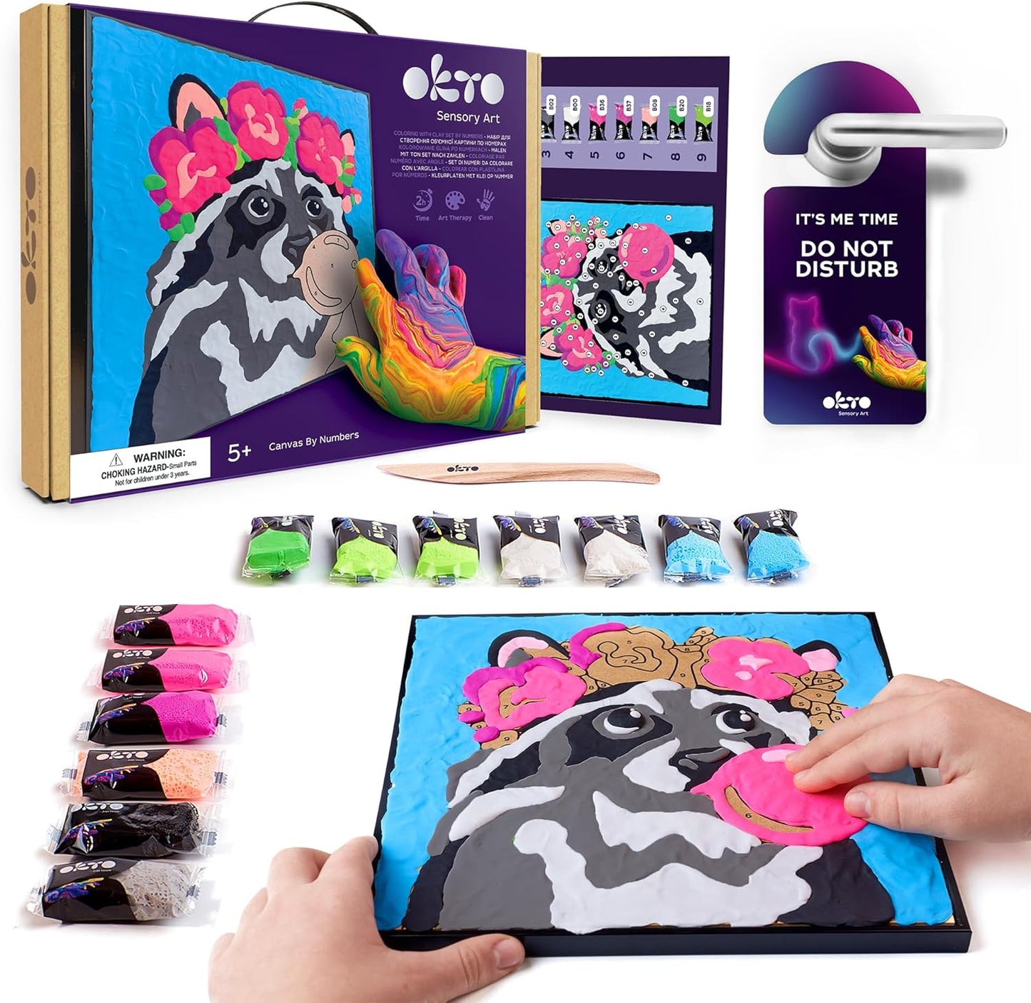 Sensory Art Coloring with Clay Set by Numbers - Raccoon