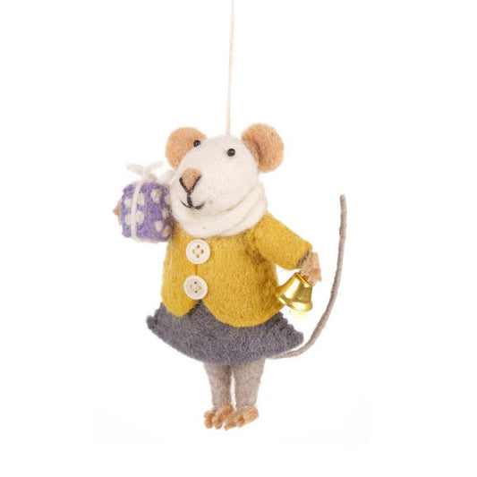 Handmade Biodegradable Felt Agnes Mouse Fair Trade Hanging Christmas Tree Decoration