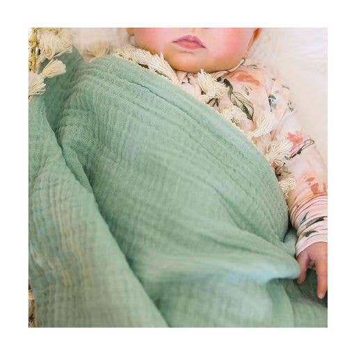 6 Layer Muslin Cotton Baby Blanket- Evergreen