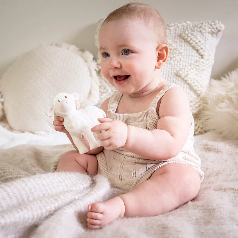 Bahbah Lamb Organic Rubber Teether, Rattle & Bath Toy