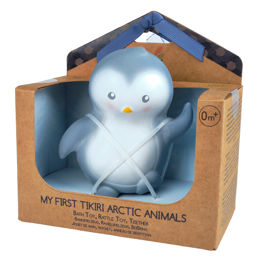 Arctic Penguin- Organic Natural Rubber Teether, Rattle & Bath Toy