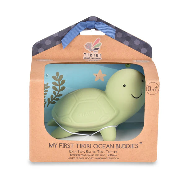 Turtle- Organic Natural Rubber Rattle, Teether & Bath Toy