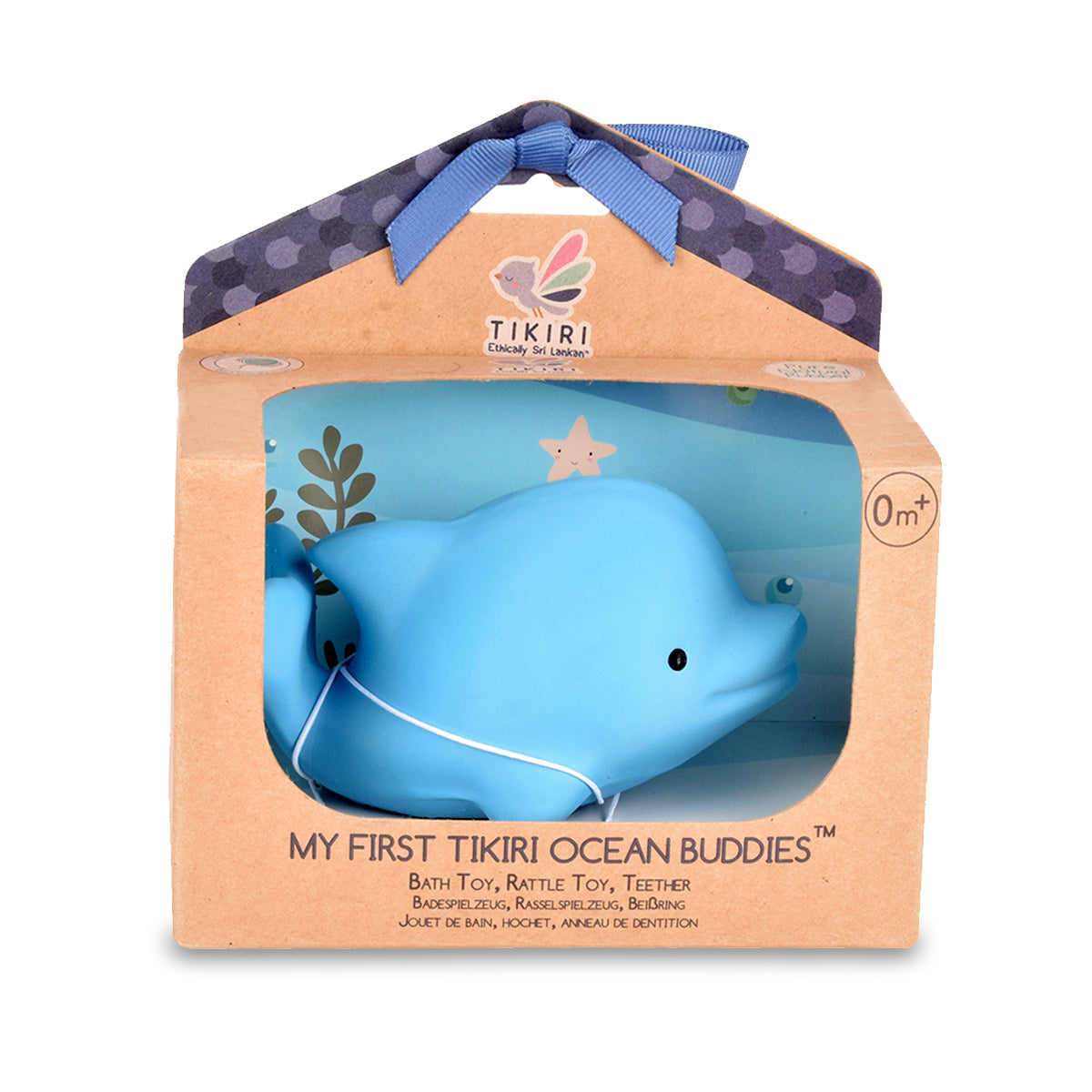 Dolphin- Organic Natural Latex Rubber Rattle, Teether & Bath Toy