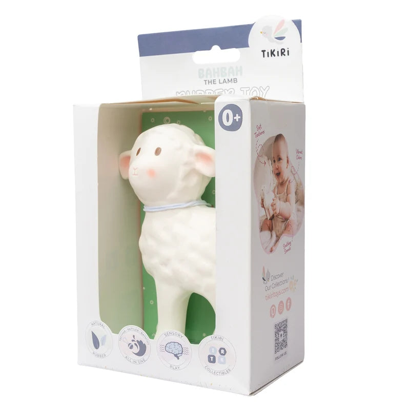 Bahbah Lamb Organic Rubber Teether, Rattle & Bath Toy