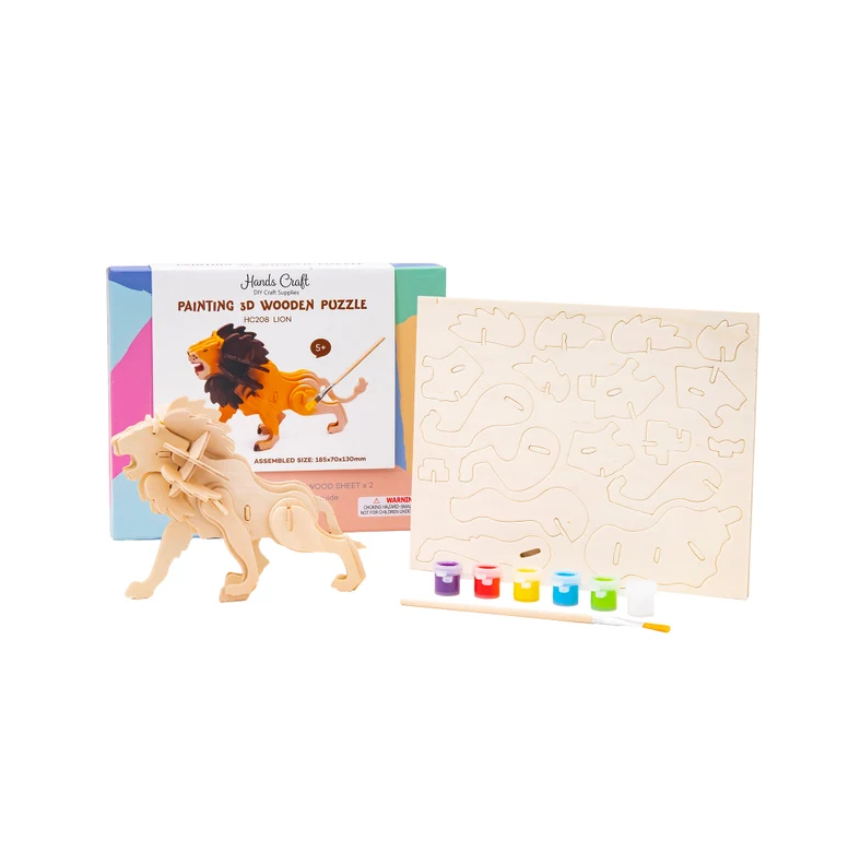 3D Wooden Puzzle with Paint Kit: Lion