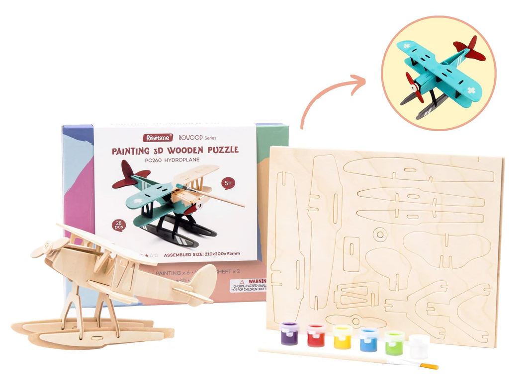 3D Wooden Puzzle with Paint Kit: Hydroplane