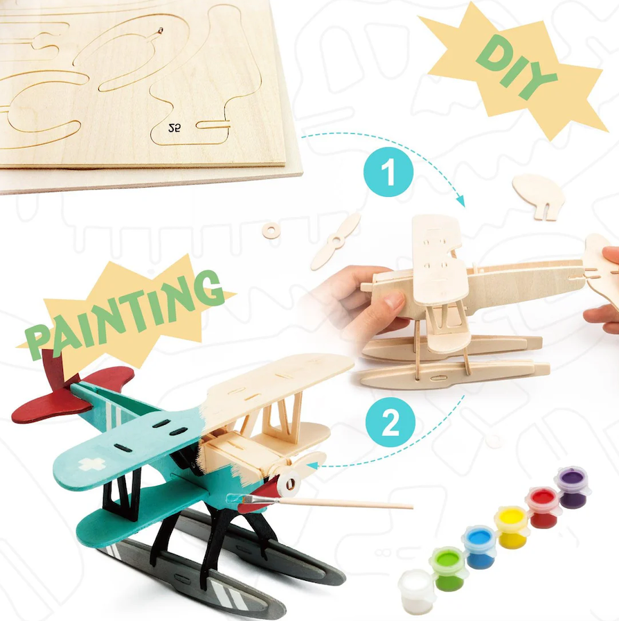 3D Wooden Puzzle with Paint Kit: Hydroplane