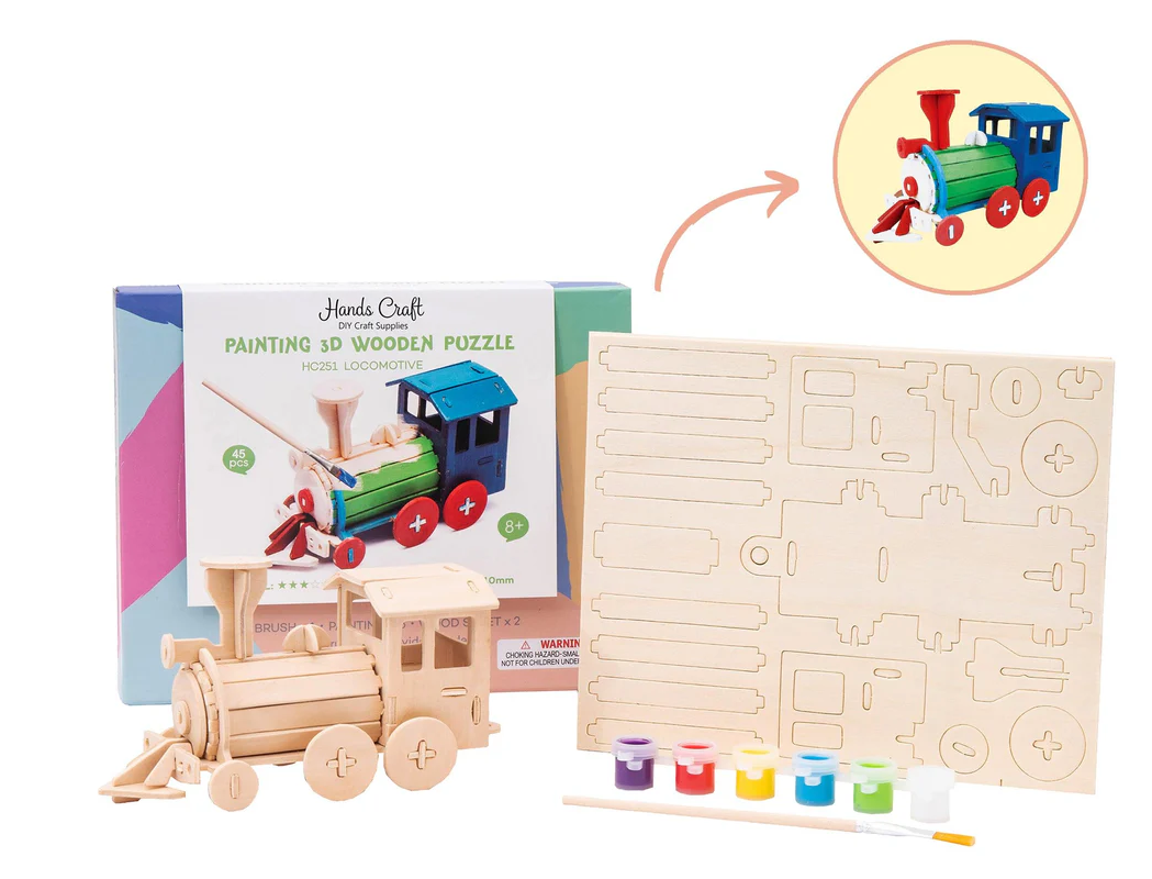 3D Wooden Puzzle with Paint Kit: Locomotive