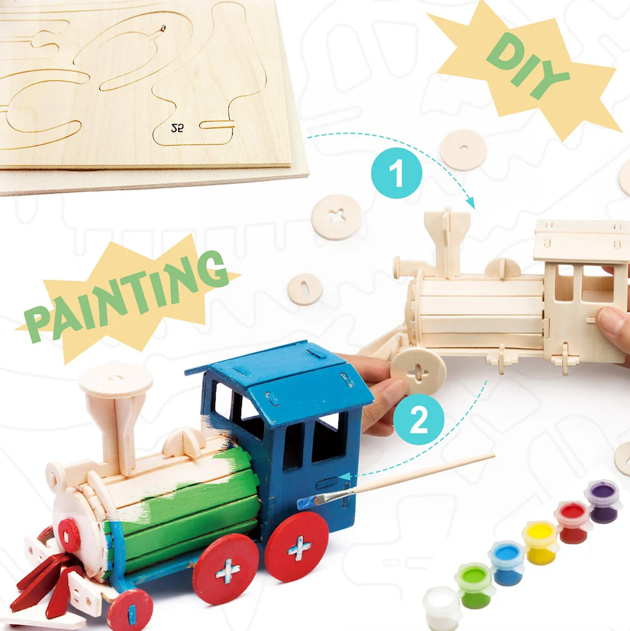 3D Wooden Puzzle with Paint Kit: Locomotive