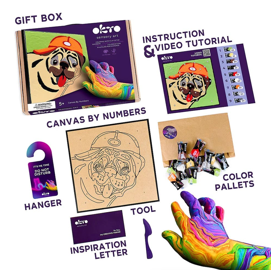 Sensory Art Coloring with Clay Set by Numbers - Pug dog