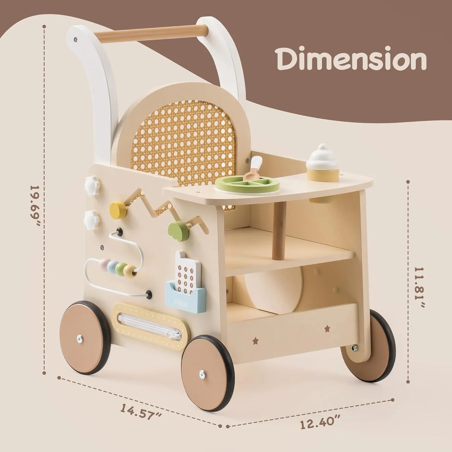 Wooden Baby Push Walker - Rattan
