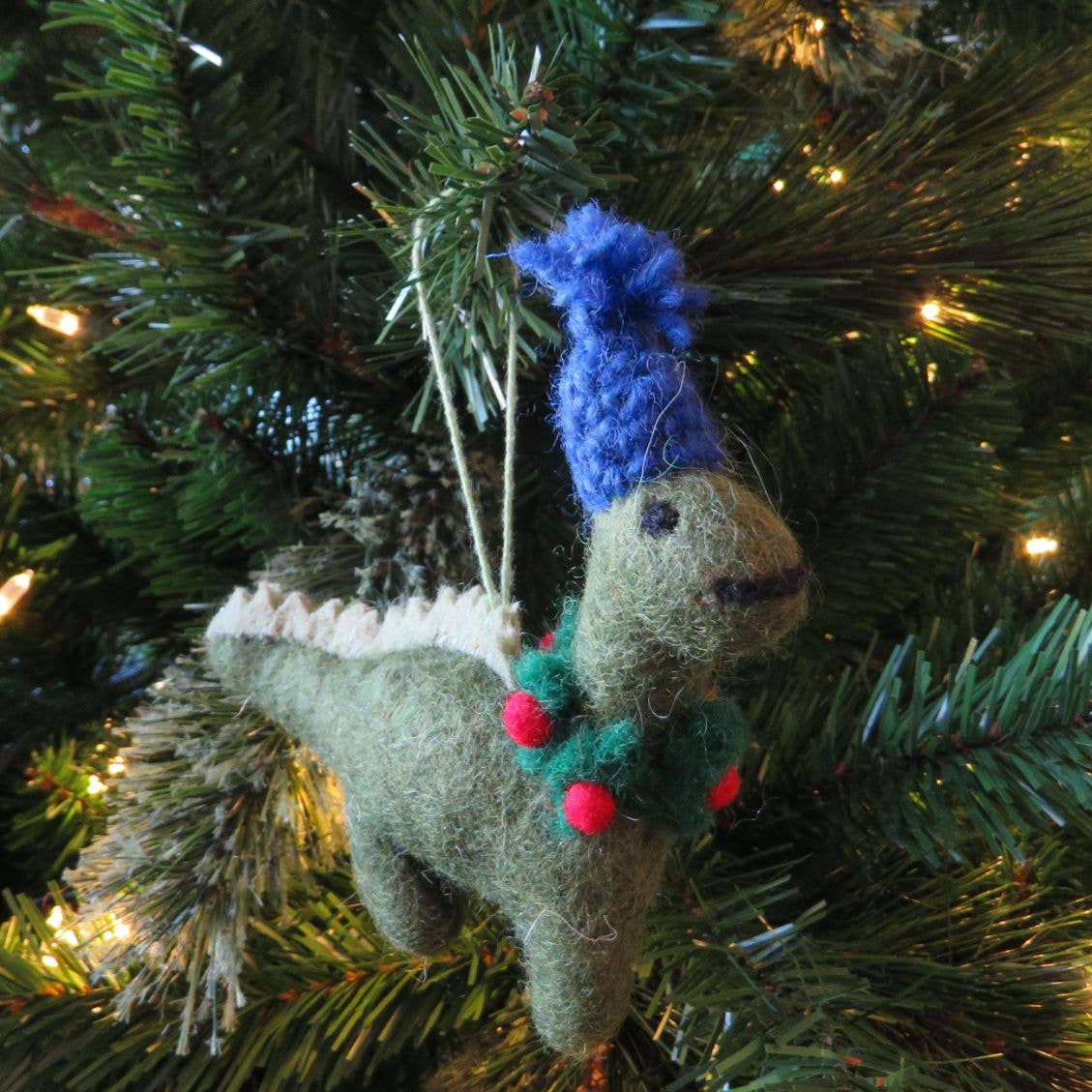 Handmade Biodegradable Felt Hanging Cosy Dinosaur Christmas Tree Decoration