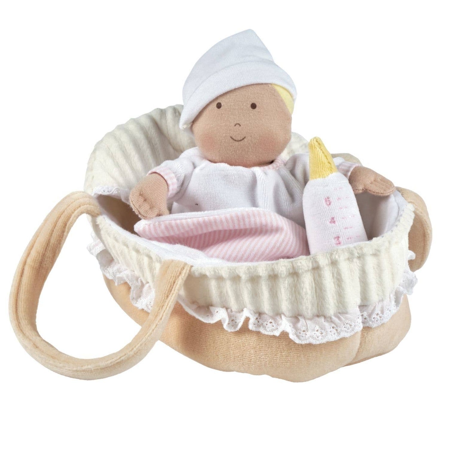 Cotton Carry Cot with Baby Grace, Bottle & Blanket