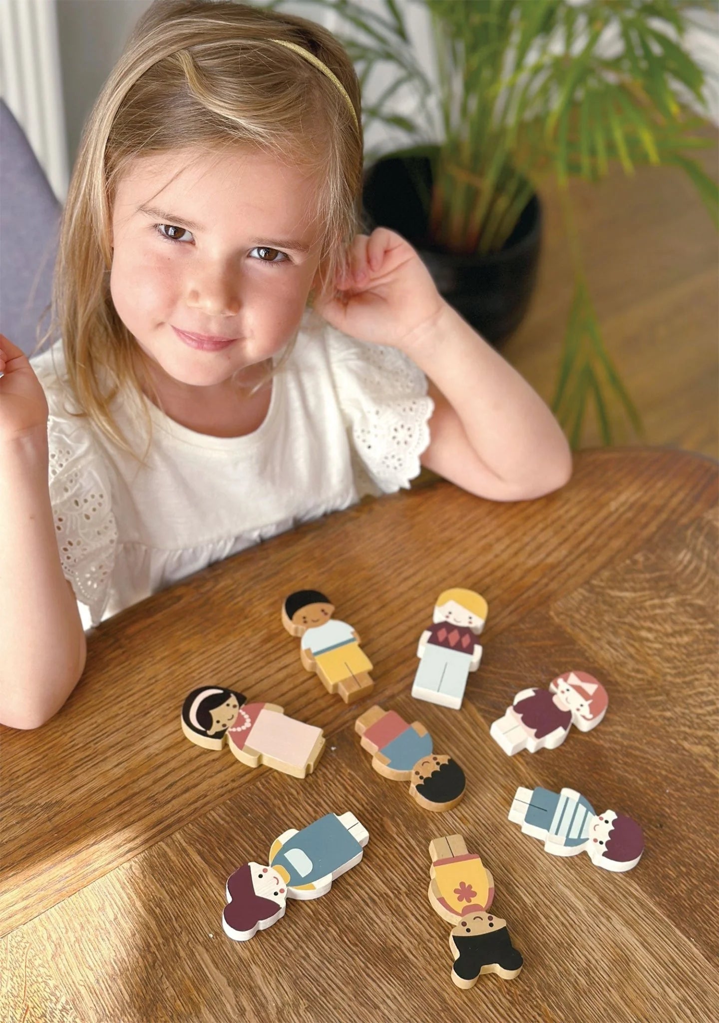 Wooden Doll Family with Cat